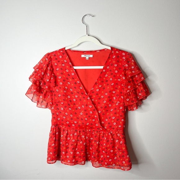 Madewell Tiered-Sleeve Peplum Top in Metallic Prairie Posies - Picture 3 of 8